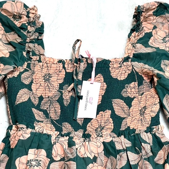 Vineyard Vines Dress Women's XS Warren Floral Long Sleeve Smocked Midi NWT - Picture 2 of 15
